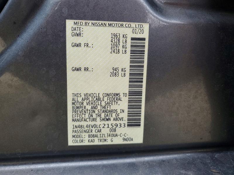 Aukcja sprzedaży 2020 Nissan Altima, vin: 1N4BL4EV0LC215933, numer aukcji: 78561845