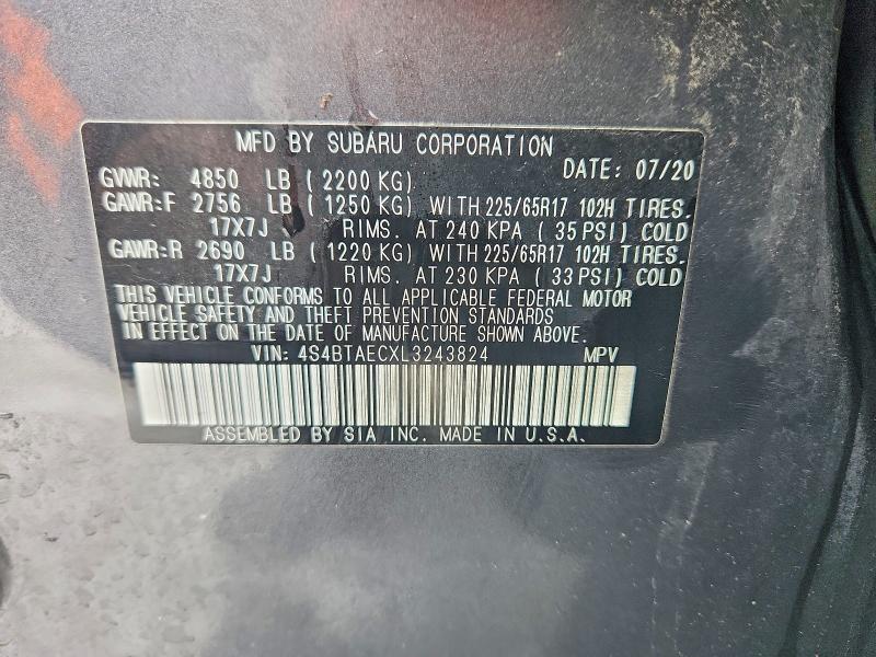 Aukcja sprzedaży 2020 Subaru Outback, vin: 4S4BTAECXL3243824, numer aukcji: 76447485