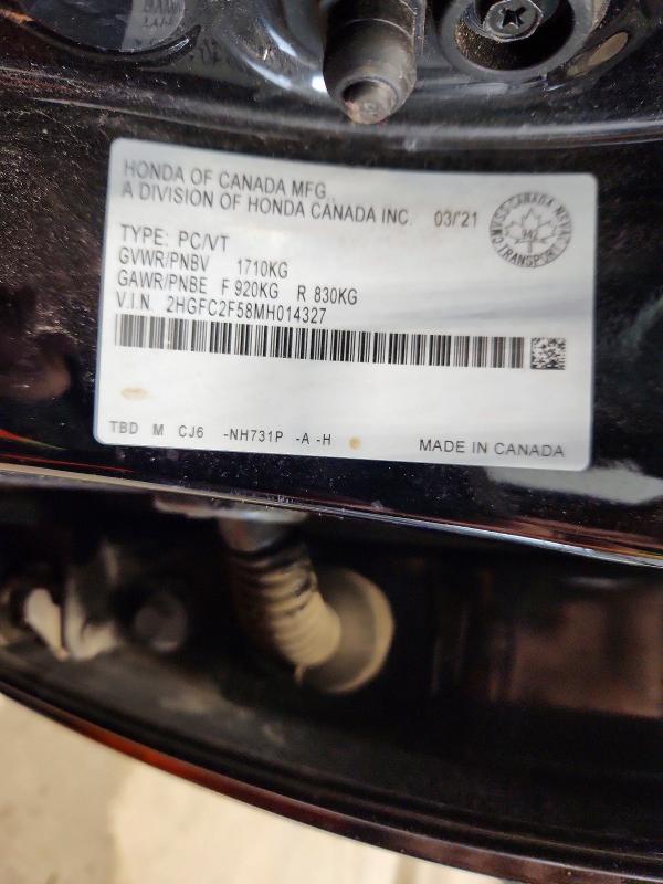 2021 Honda Civic მანქანა იყიდება აუქციონზე, vin: 2HGFC2F58MH014327, აუქციონის ნომერი: 76836585