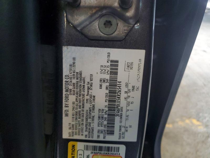 2019 Ford Fusion მანქანა იყიდება აუქციონზე, vin: 3FA6P0LU5KR265414, აუქციონის ნომერი: 78165025