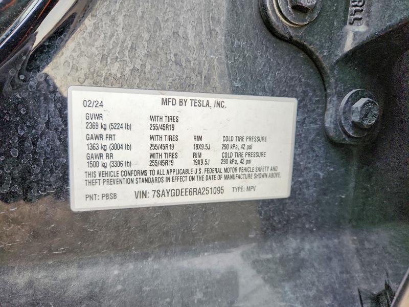 Продажа на аукционе авто 2024 Tesla Model Y, vin: 7SAYGDEE6RA251095, номер лота: 76491075