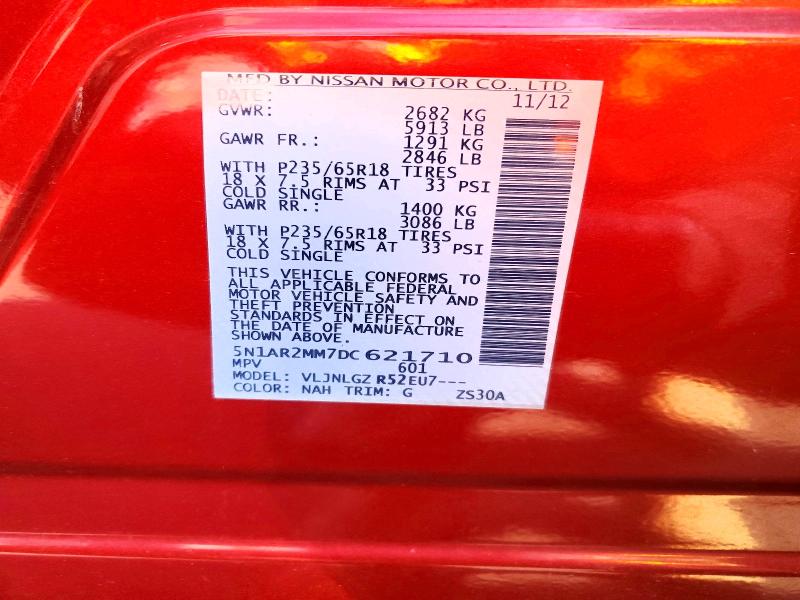 Aukcja sprzedaży 2013 Nissan Pathfinder, vin: 5N1AR2MM7DC621710, numer aukcji: 79587245