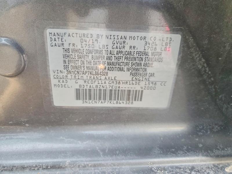 Продажа на аукционе авто 2019 Nissan Versa, vin: 3N1CN7AP7KL864328, номер лота: 76672965