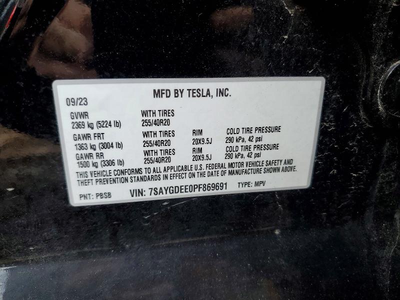 2023 Tesla Model Y მანქანა იყიდება აუქციონზე, vin: 7SAYGDEE0PF869691, აუქციონის ნომერი: 76971055