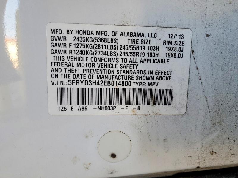 77009805 :رقم المزاد ، 5FRYD3H42EB014800 vin ، 2014 Acura Mdx مزاد بيع