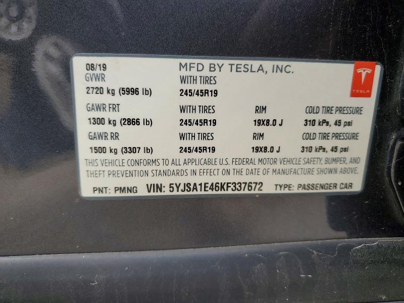 Продажа на аукционе авто 2019 Tesla Model S, vin: 5YJSA1E46KF337672, номер лота: 77826155