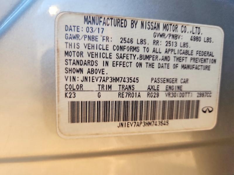 2017 Infiniti Q50 Premiu მანქანა იყიდება აუქციონზე, vin: JN1EV7AP3HM743545, აუქციონის ნომერი: 75579385