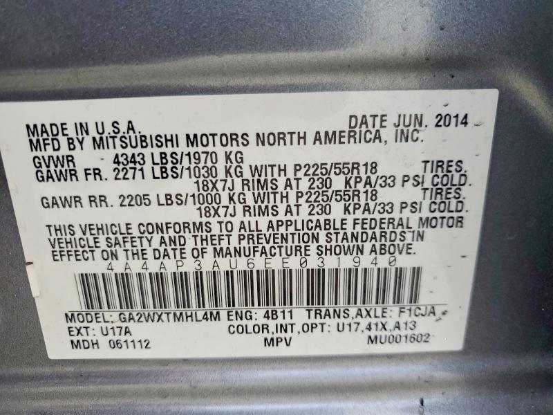 Продаж на аукціоні авто 2014 Mitsubishi Outlander Sport, vin: 4A4AP3AU6EE031940, номер лоту: 78979645