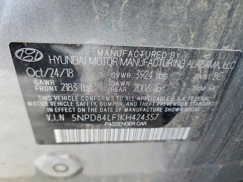 Продаж на аукціоні авто 2019 Hyundai Elantra, vin: 5NPD84LF1KH424357, номер лоту: 95763995