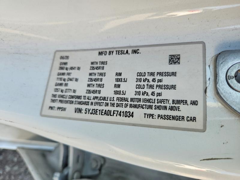 Продажа на аукционе авто 2020 Tesla Model 3, vin: 5YJ3E1EA0LF741034, номер лота: 77811165