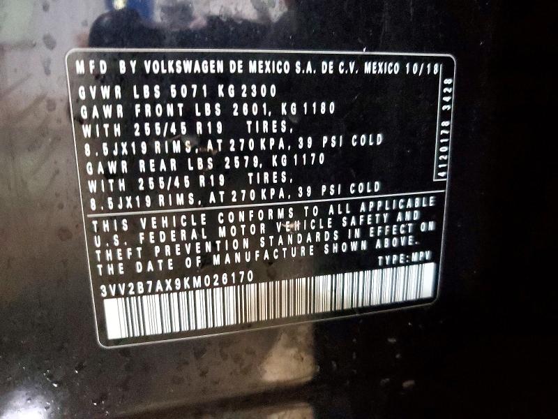 Продаж на аукціоні авто 2019 Volkswagen Tiguan, vin: 3VV2B7AX9KM026170, номер лоту: 78434305
