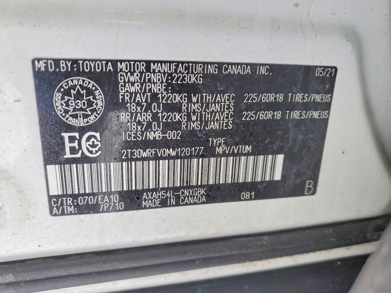 Aukcja sprzedaży 2021 Toyota Rav4, vin: 2T3DWRFV0MW120177, numer aukcji: 78218715
