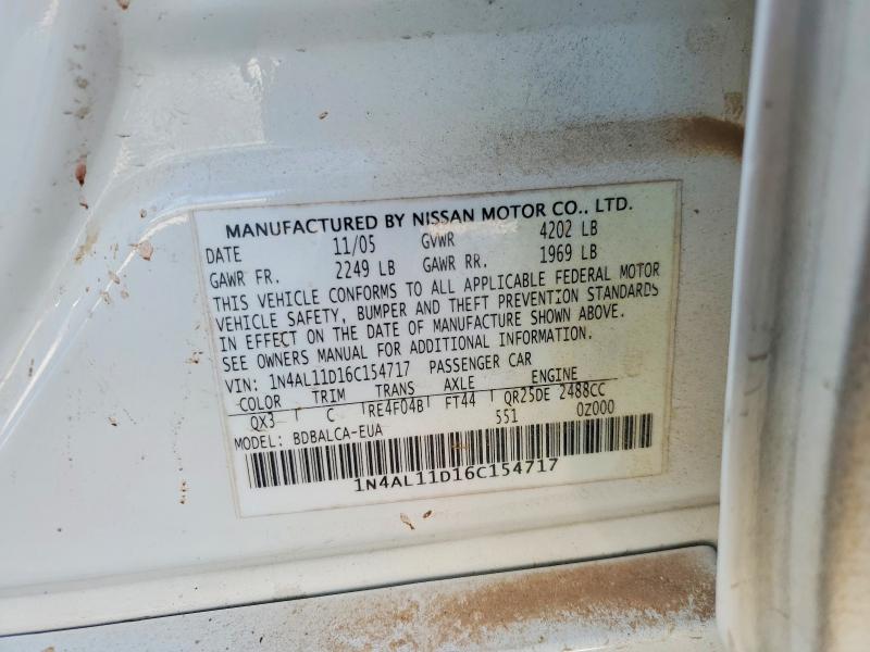 Продажа на аукционе авто 2006 Nissan Altima, vin: 1N4AL11D16C154717, номер лота: 77222905