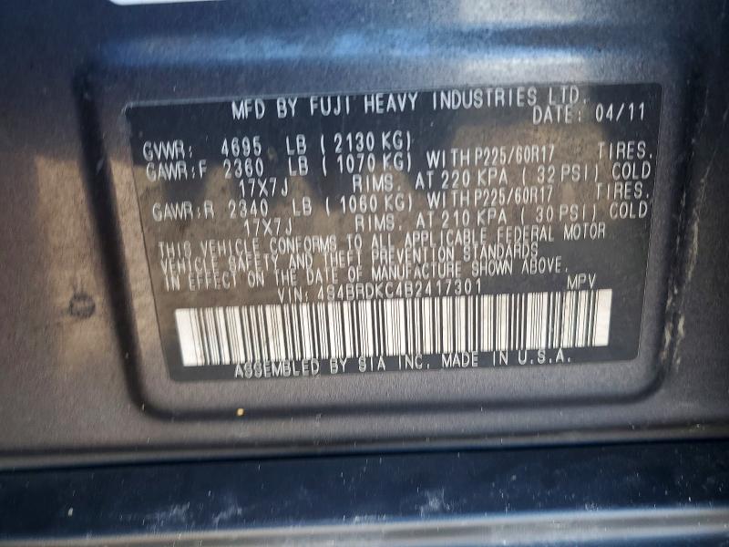 Aukcja sprzedaży 2011 Subaru Outback, vin: 4S4BRDKC4B2417301, numer aukcji: 77641985