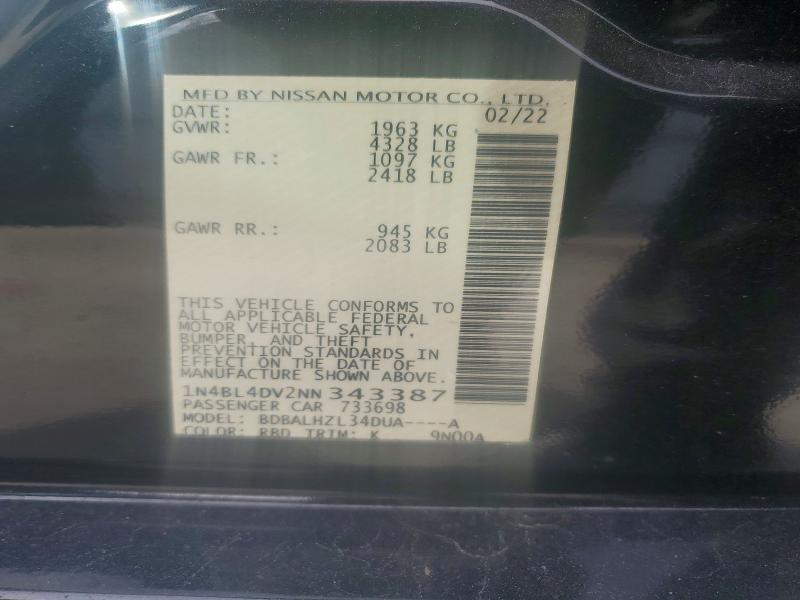 Aukcja sprzedaży 2022 Nissan Altima, vin: 1N4BL4DV2NN343387, numer aukcji: 78099965