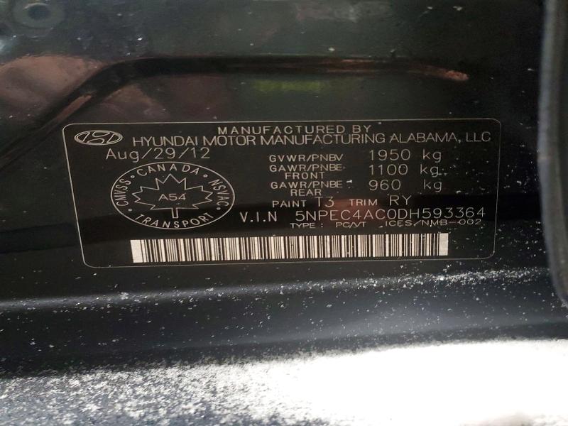 78770135 :رقم المزاد ، 5NPEC4AC0DH593364 vin ، 2013 Hyundai Sonata مزاد بيع