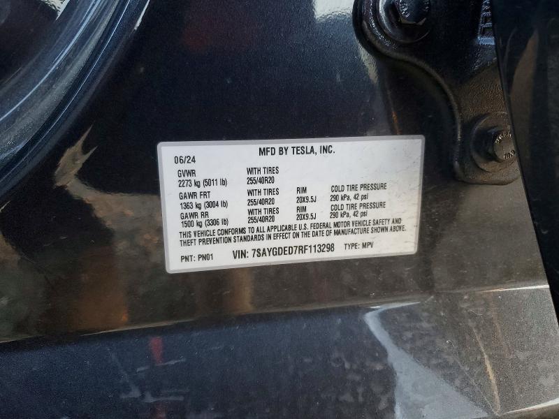 Продажа на аукционе авто 2024 Tesla Model Y, vin: 7SAYGDED7RF113298, номер лота: 75710625