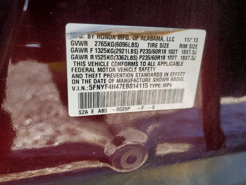 Продаж на аукціоні авто 2014 Honda Pilot, vin: 5FNYF4H47EB014115, номер лоту: 74997425