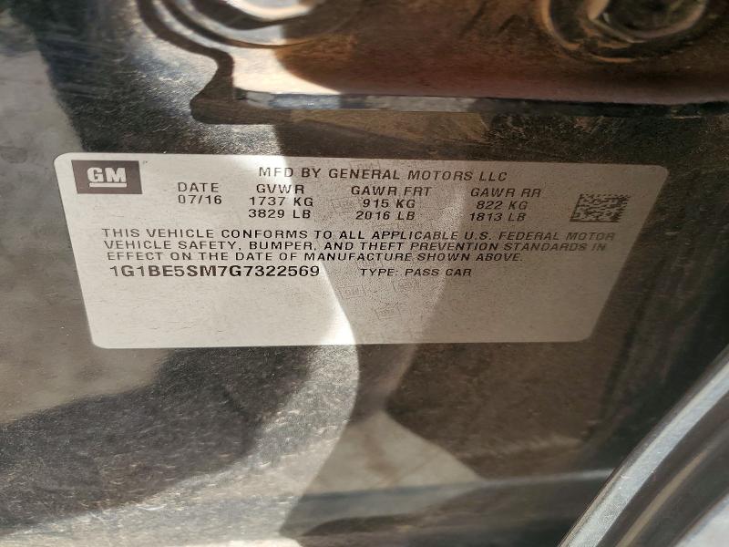 2016 Chevrolet Cruze მანქანა იყიდება აუქციონზე, vin: 1G1BE5SM7G7322569, აუქციონის ნომერი: 78897795