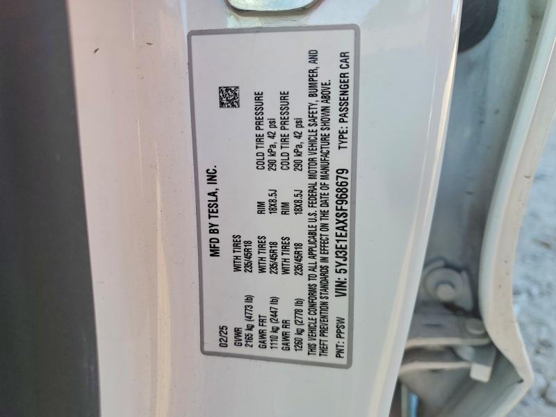 Продажа на аукционе авто 2025 Tesla Model 3, vin: 5YJ3E1EAXSF968679, номер лота: 75889825