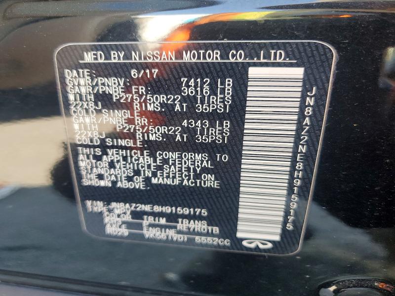 Aukcja sprzedaży 2017 Infiniti Qx80, vin: JN8AZ2NE8H9159175, numer aukcji: 78868545