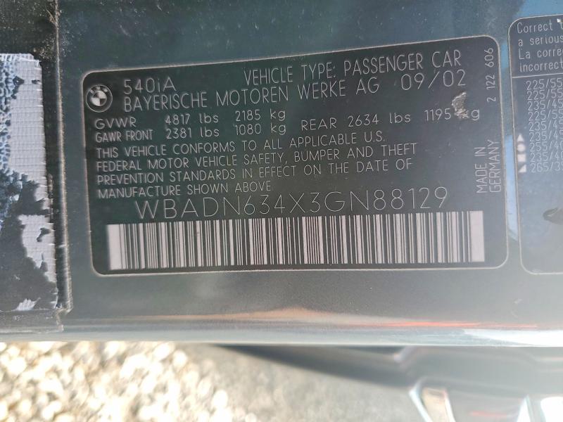 2003 Bmw 540 მანქანა იყიდება აუქციონზე, vin: WBADN634X3GN88129, აუქციონის ნომერი: 79183175