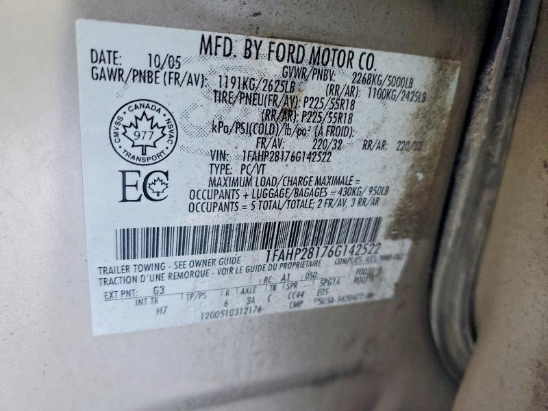 76401925 :رقم المزاد ، 1FAHP28176G142522 vin ، 2006 Ford Five Hundred مزاد بيع