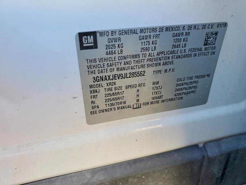 2018 Chevrolet Equinox მანქანა იყიდება აუქციონზე, vin: 3GNAXJEV9JL285562, აუქციონის ნომერი: 79163855