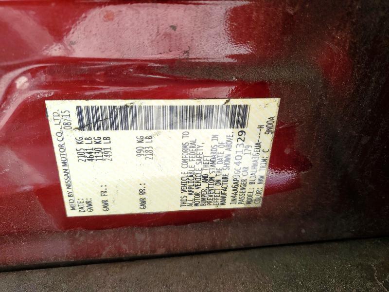 76051575 :رقم المزاد ، 1N4AA6AP3GC401329 vin ، 2016 Nissan Maxima مزاد بيع