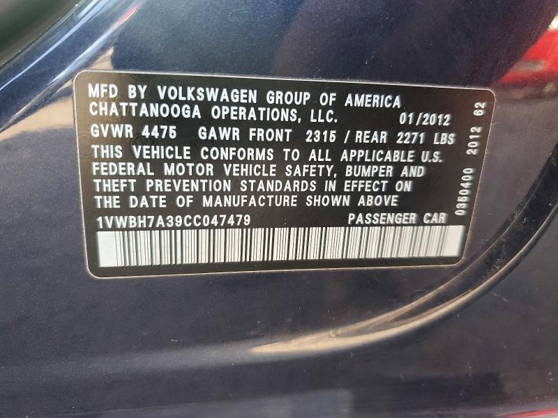 Aukcja sprzedaży 2012 Volkswagen Passat, vin: 1VWBH7A39CC047479, numer aukcji: 79519665