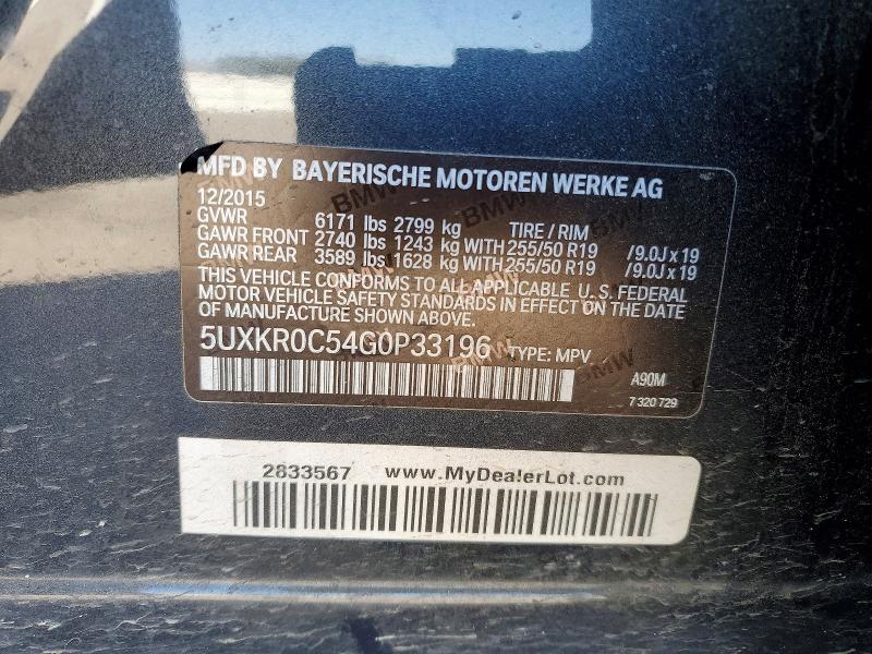 77293565 :رقم المزاد ، 5UXKR0C54G0P33196 vin ، 2016 Bmw X5 مزاد بيع