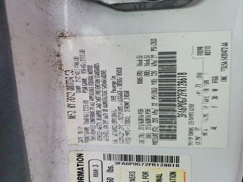 76202505 :رقم المزاد ، 3FA6P0G72FR128618 vin ، 2015 Ford Fusion مزاد بيع
