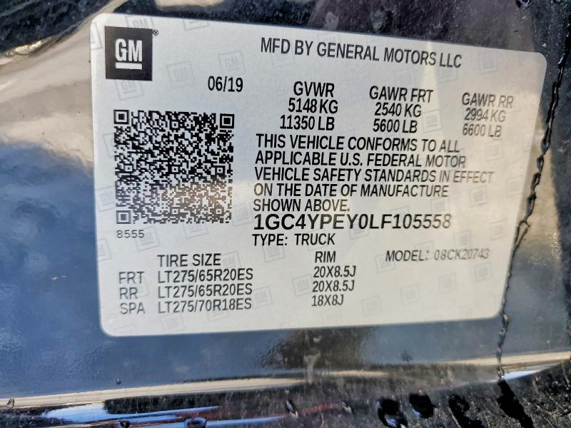 2020 Chevrolet Silverado მანქანა იყიდება აუქციონზე, vin: 1GC4YPEY0LF105558, აუქციონის ნომერი: 78050845