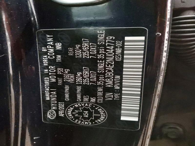 76726695 :رقم المزاد ، KM8JBCAE2NU044779 vin ، 2022 Hyundai Tucson مزاد بيع
