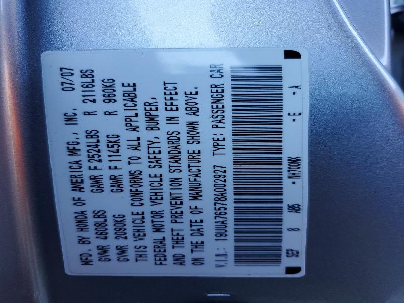 Aukcja sprzedaży 2008 Acura Tl, vin: 19UUA76578A002927, numer aukcji: 78038045