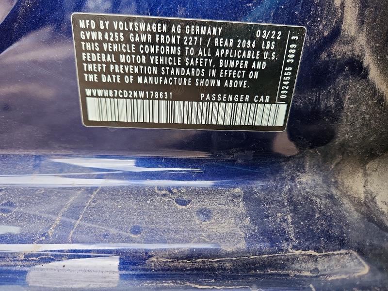 77930835 :رقم المزاد ، WVWH87CD2NW178631 vin ، 2022 Volkswagen Gti مزاد بيع
