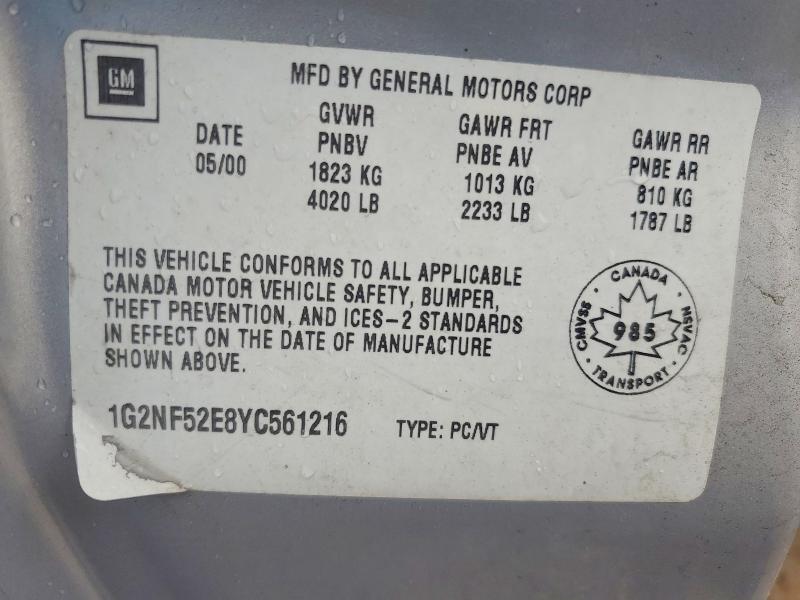 Продажа на аукционе авто 2000 Pontiac Grand Am, vin: 1G2NF52E8YC561216, номер лота: 76539825