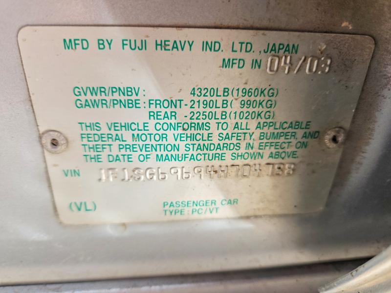 Aukcja sprzedaży 2004 Subaru Forester, vin: JF1SG69694H704788, numer aukcji: 78381675