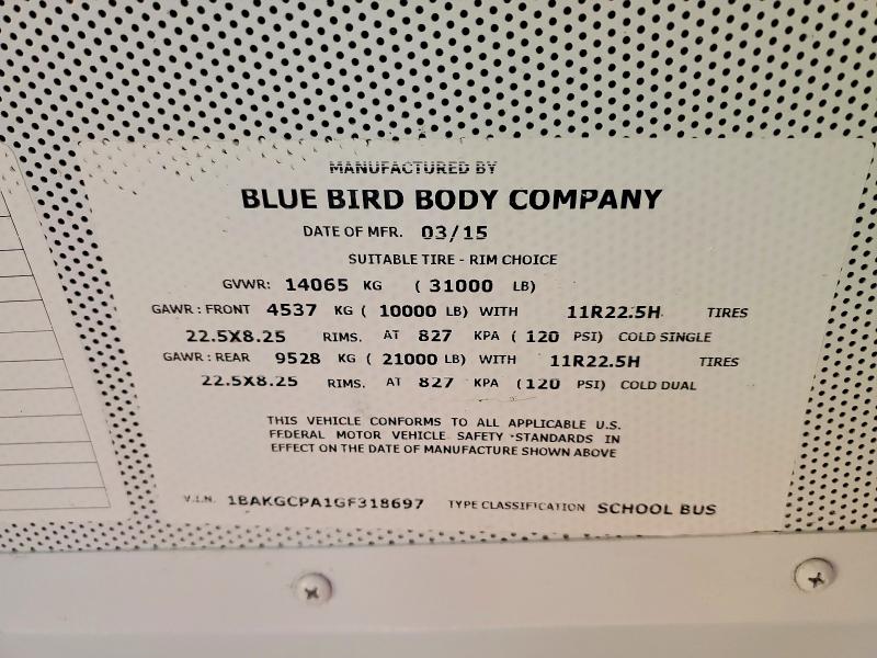 Продажа на аукционе авто 2016 Blue Bird School Bus / Transit Bus, vin: 1BAKGCPA1GF318697, номер лота: 77772575