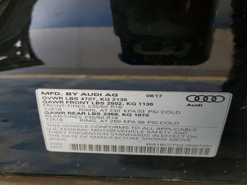 2018 Audi Q3 მანქანა იყიდება აუქციონზე, vin: WA1BCCFS2JR007291, აუქციონის ნომერი: 76745805