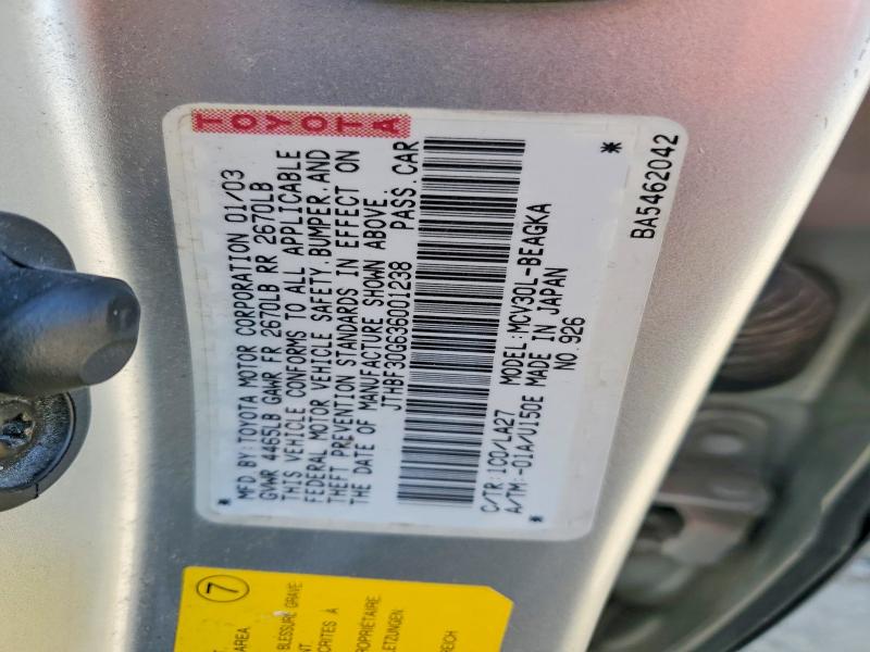 Продажа на аукционе авто 2003 Lexus Es, vin: JTHBF30G636001238, номер лота: 76624225