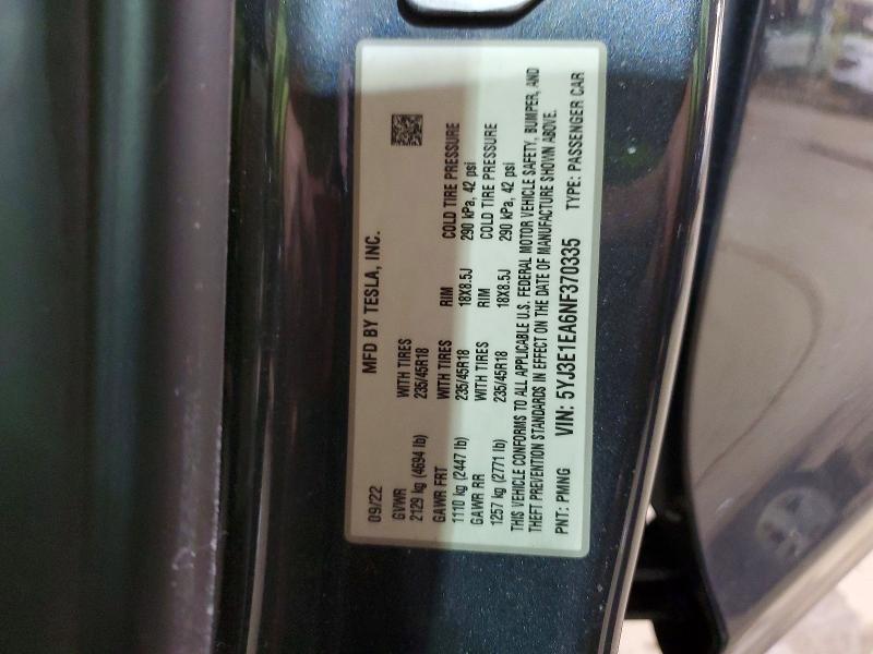 Продажа на аукционе авто 2022 Tesla Model 3, vin: 5YJ3E1EA6NF370335, номер лота: 79312325