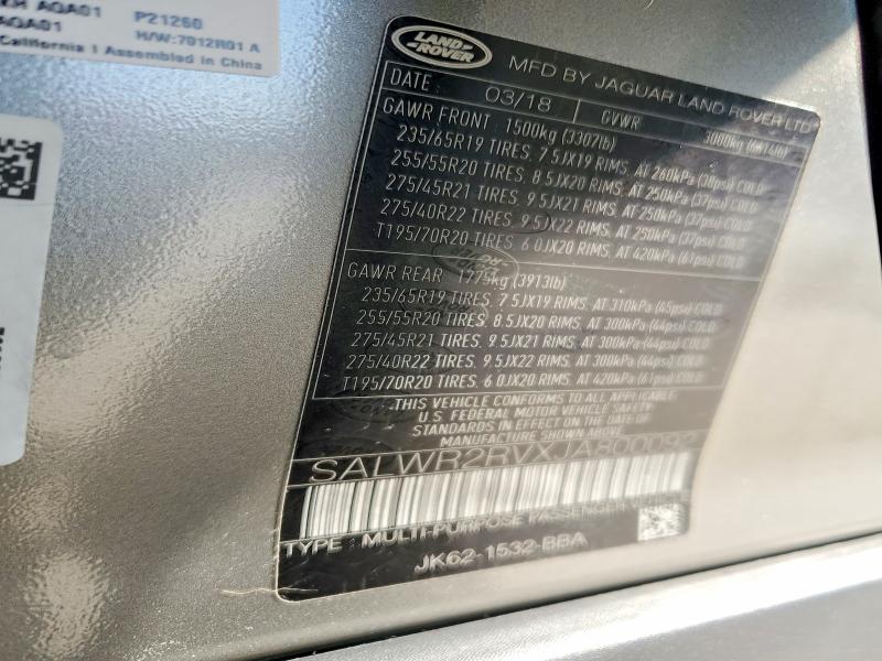 Продаж на аукціоні авто 2018 Land Rover Range Rover Sport, vin: SALWR2RVXJA800092, номер лоту: 76770265