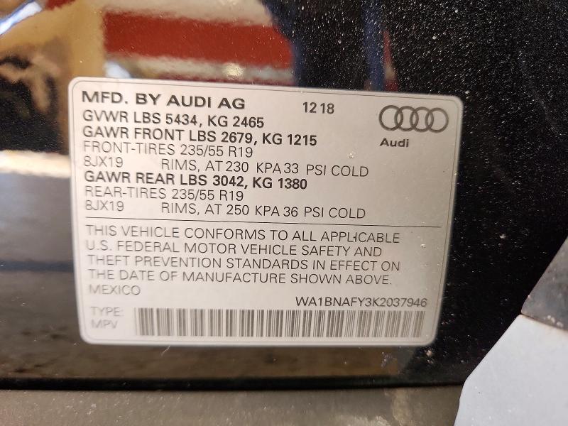Aukcja sprzedaży 2019 Audi Q5, vin: WA1BNAFY3K2037946, numer aukcji: 76349855