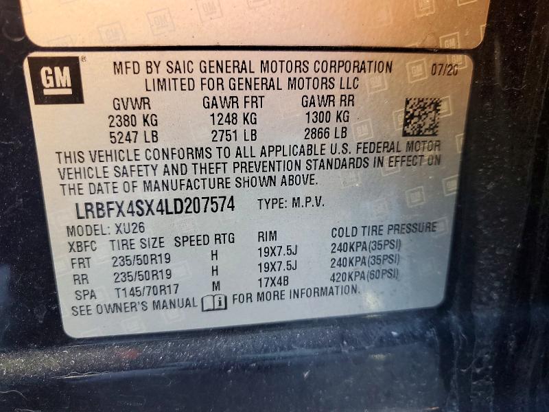 Aukcja sprzedaży 2020 Buick Envision, vin: LRBFX4SX4LD207574, numer aukcji: 78098265
