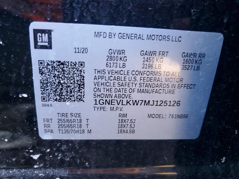 Aukcja sprzedaży 2021 Chevrolet Traverse, vin: 1GNEVLKW7MJ125126, numer aukcji: 77960125