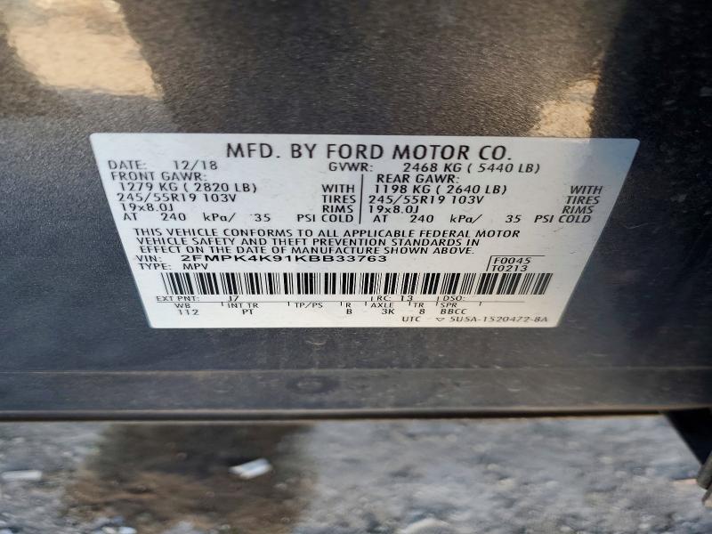 76575825 :رقم المزاد ، 2FMPK4K91KBB33763 vin ، 2019 Ford Edge مزاد بيع