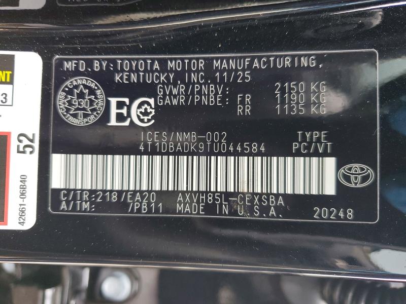 77368375 :رقم المزاد ، 4T1DBADK9TU044584 vin ، 2026 Toyota Camry مزاد بيع
