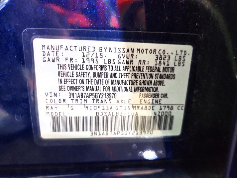 2016 Nissan Sentra მანქანა იყიდება აუქციონზე, vin: 3N1AB7AP5GY213970, აუქციონის ნომერი: 78563365