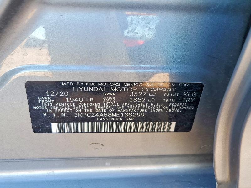 Aukcja sprzedaży 2021 Hyundai Accent, vin: 3KPC24A68ME138299, numer aukcji: 78067895